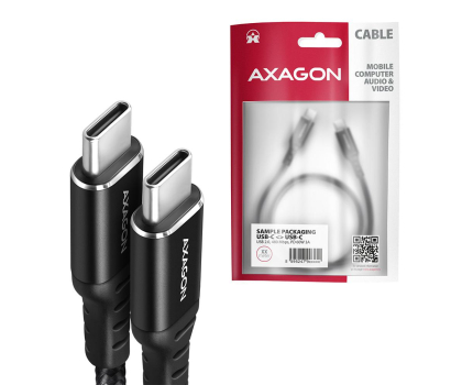 Kabel AXAGON BUCM-CM30AB Kabel USB-C - USB-C 2.0, 3m, PD 60W, 3A, ALU, oplot, Czarny